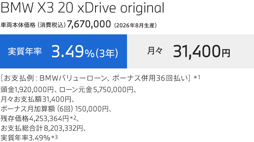 BMW X3 20 xDrive original お支払例