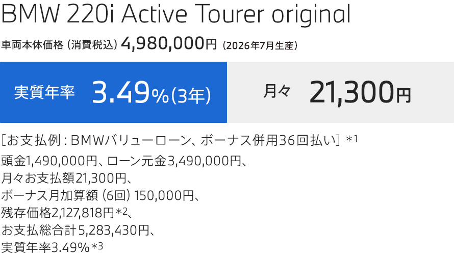 BMW 220i Active Tourer original お支払例